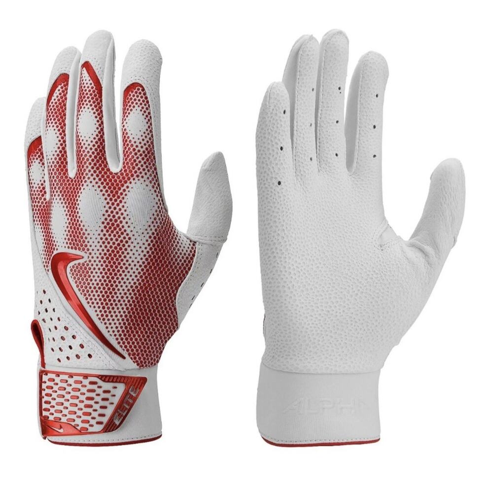 Sz Large Nike Alpha Elite Batting Gloves Baseball Dri-Fit White/Red Men's